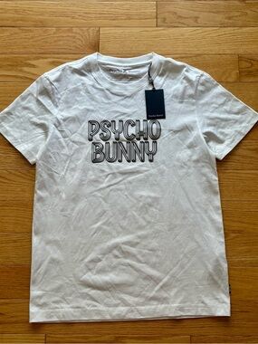 Psycho Bunny Men's White Logo Crew Neck T-Shirt Size 3